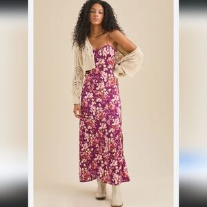 altar'd state dress Kalena Floral Maxi Side Slit Silky Dress XL Nwot